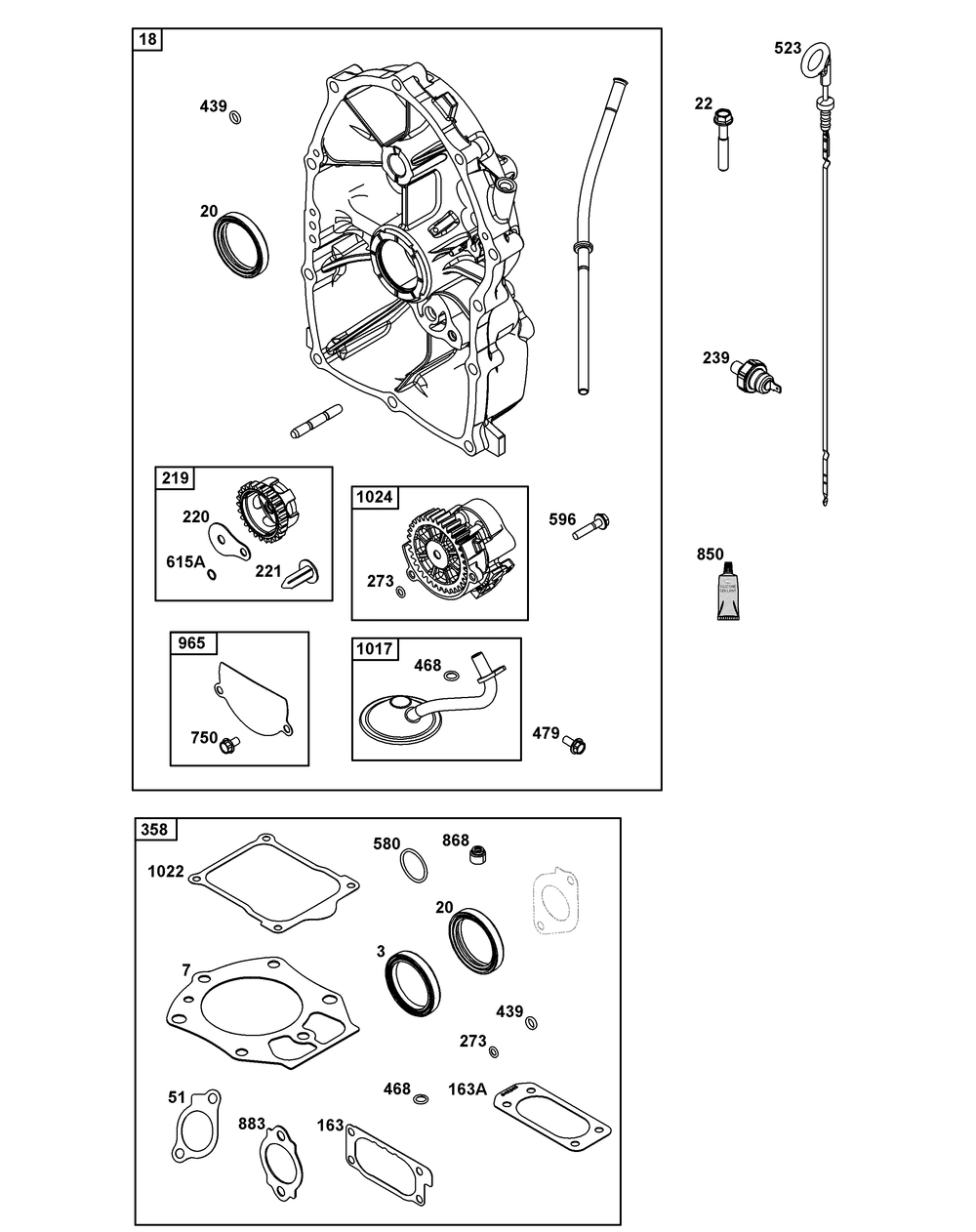 Crankcase Cover/Sump Group Diagram and Parts List for 540477-2221-G1 400000 - 699999 Briggs and Stratton Engine